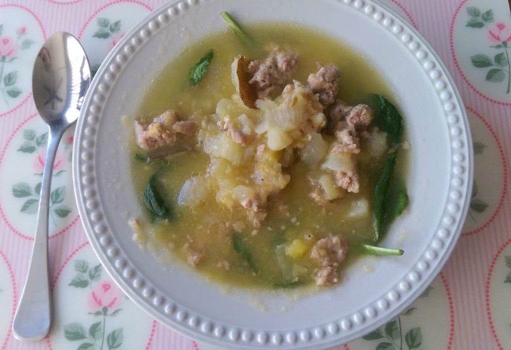 Paleo and Gluten Free Acorn Squash Potato and Sausage Soup