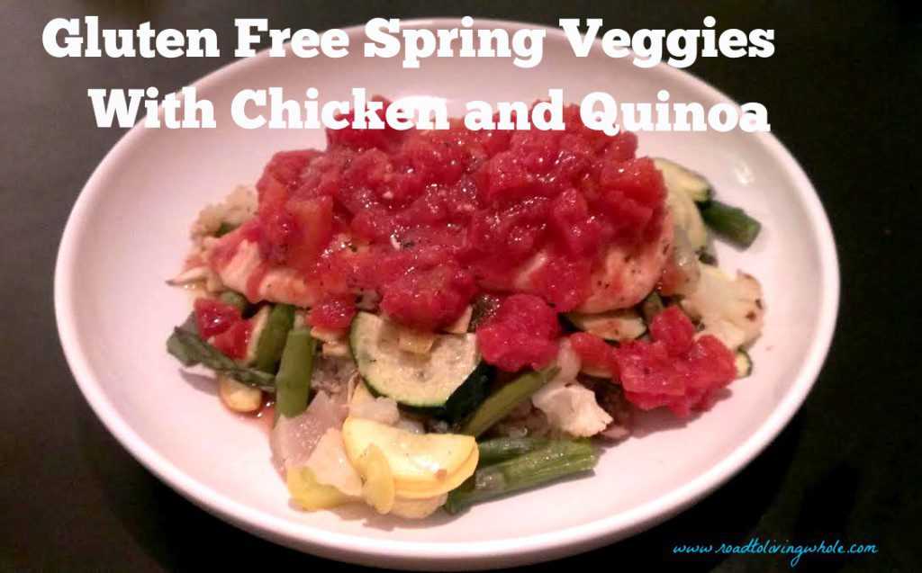 spring veggie quinoa and chicken with tomatoes gluten free