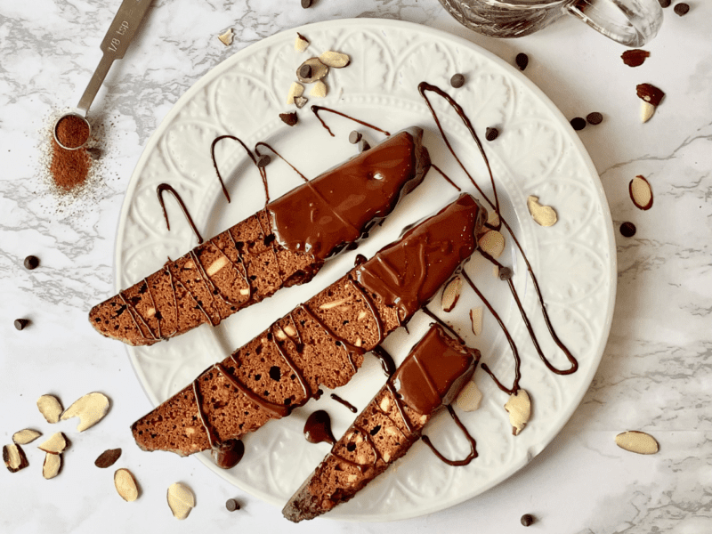 Chocolate Dipped Almond-Espresso Biscotti (GF DF PALEO)